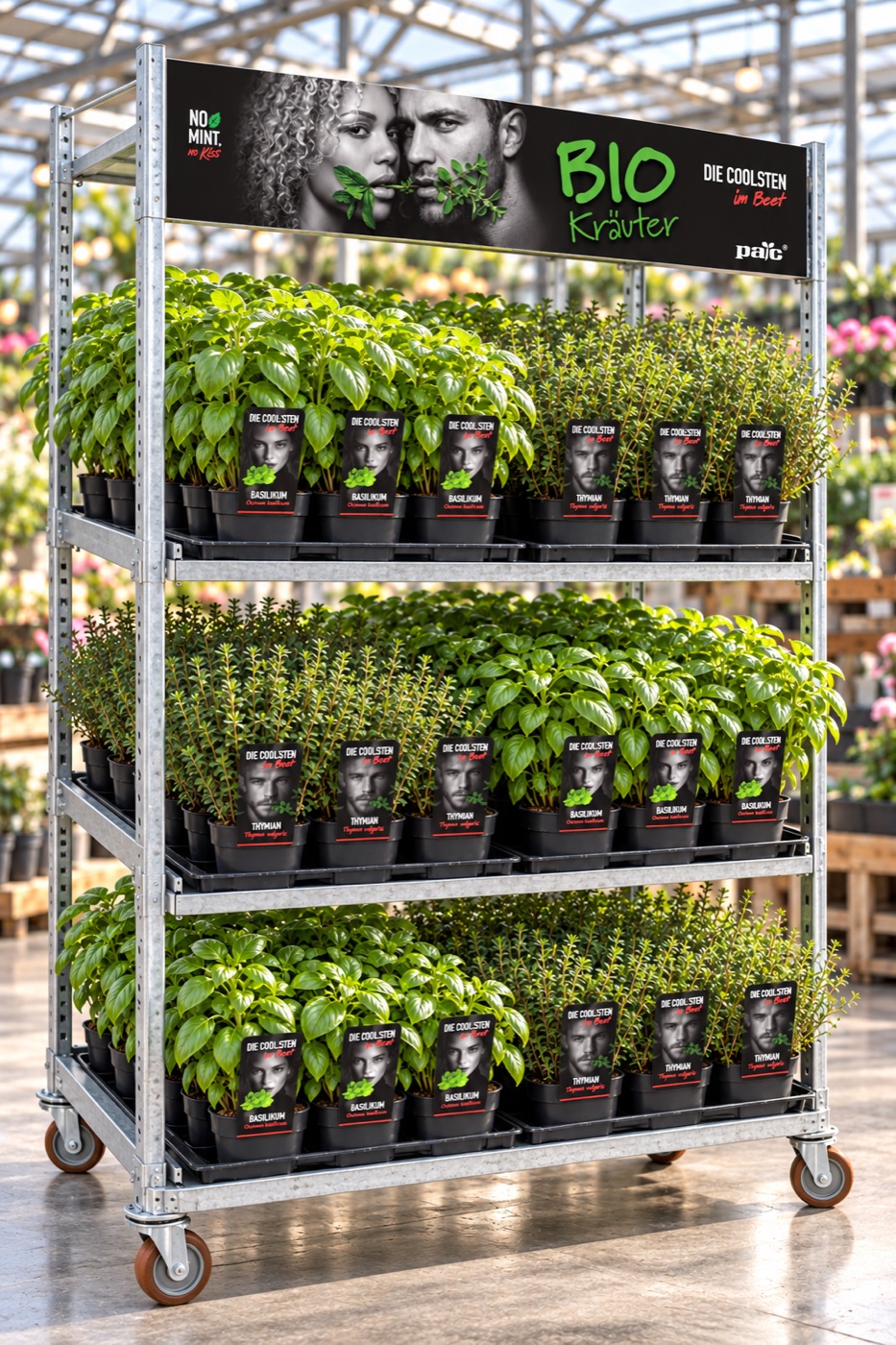 Mobile herb display with campaign header