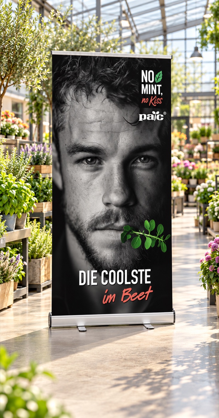 Roll-up and campaign materials in a garden centre