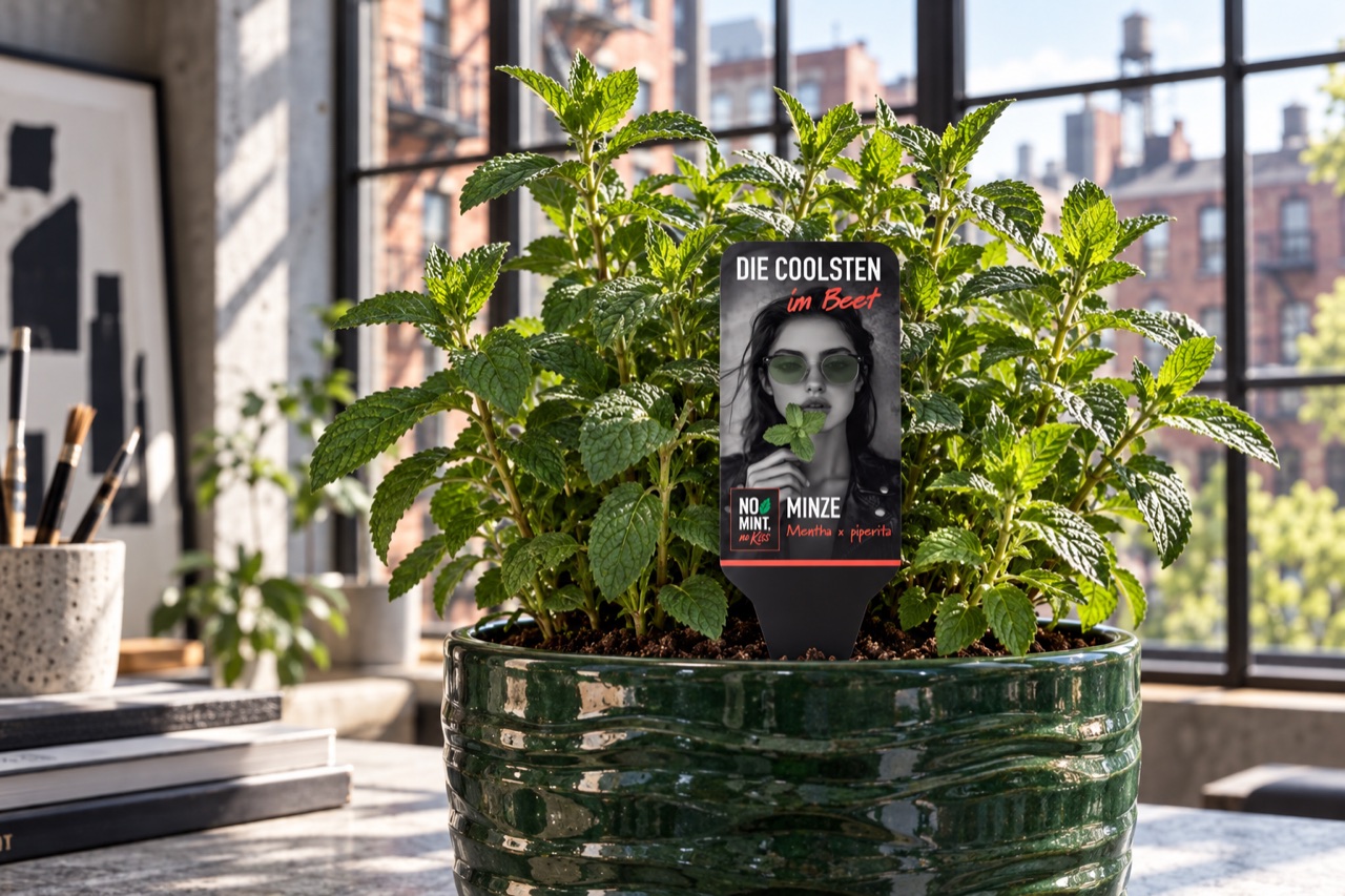 Mint in a pot with campaign label